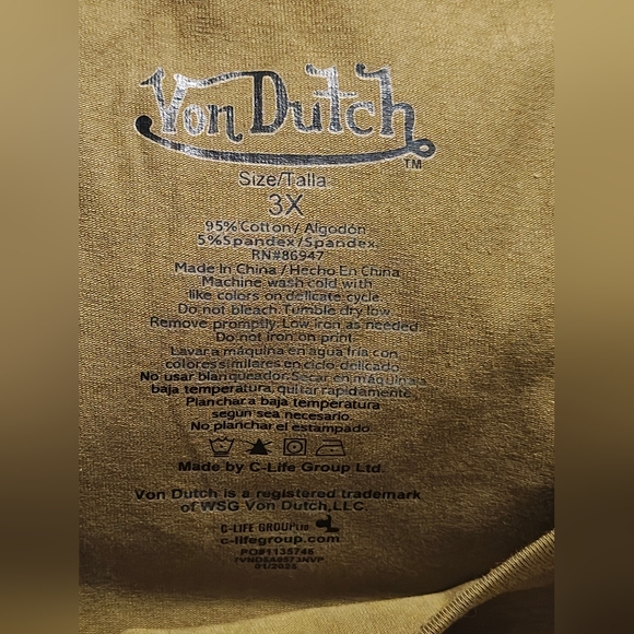 Von Dutch Trendy Long Sleeve Baby Tee Olive 3X - Picture 6 of 10